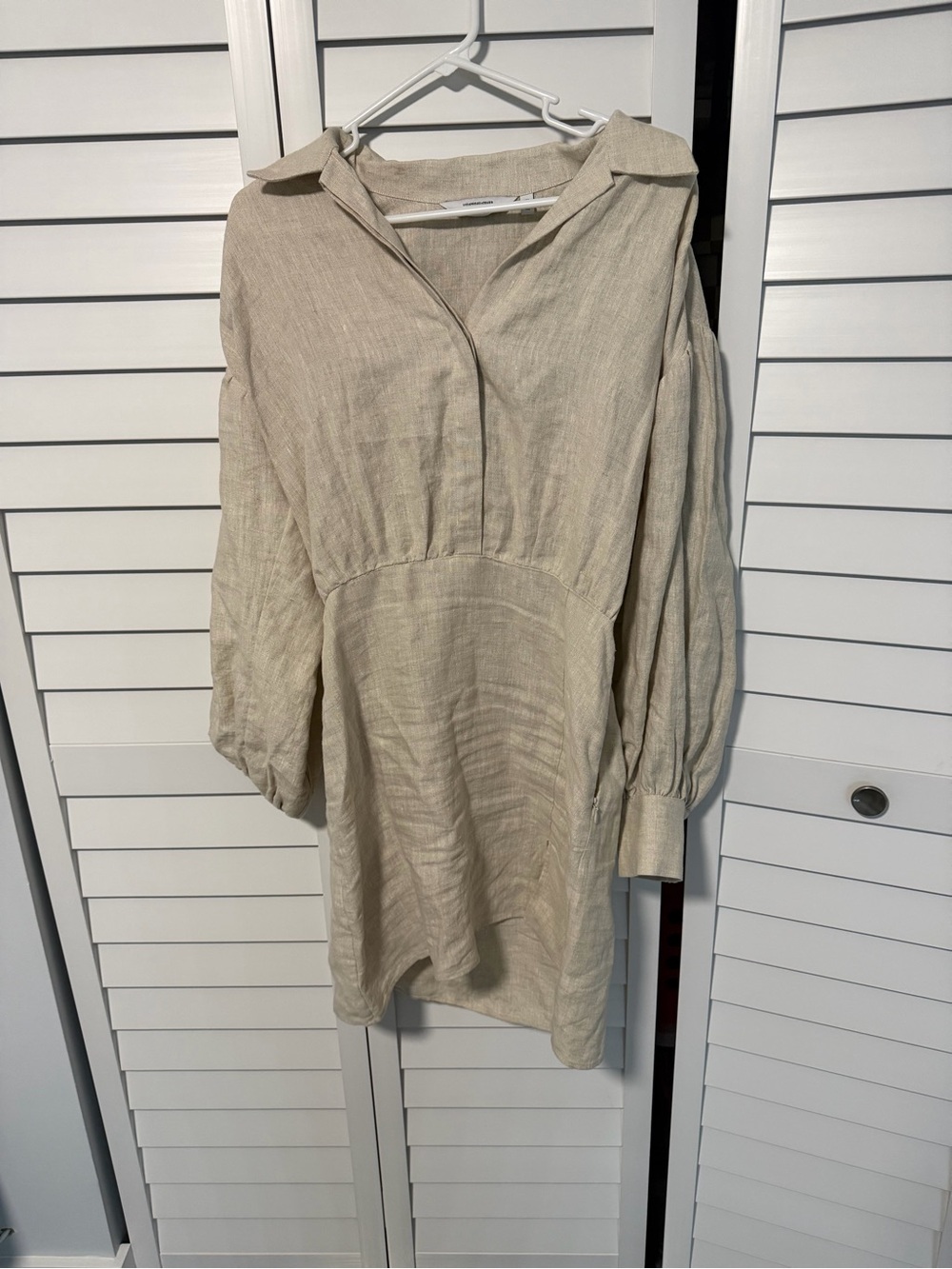 Linen-Blend Beige Shirt Dress